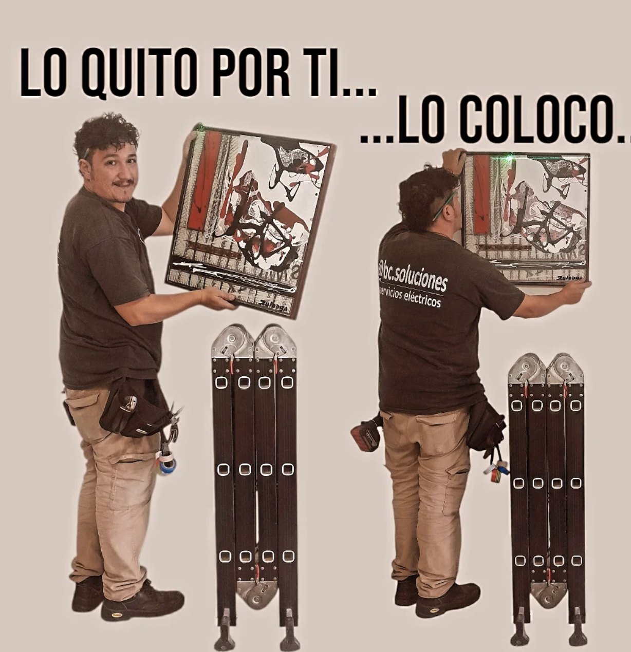 Bruno Cabrera retirando y colocando un cuadro de forma segura